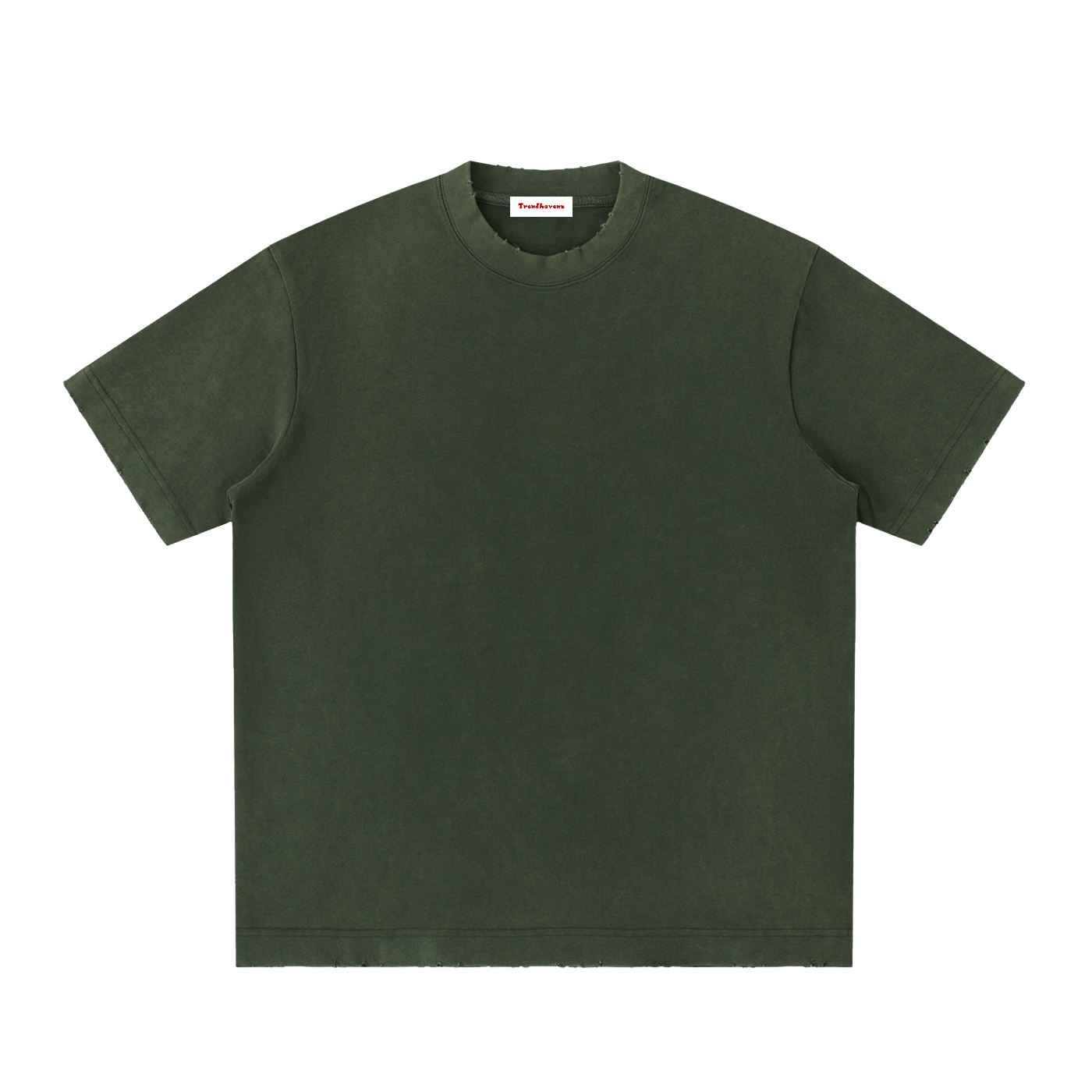 Vintage-washed army-green t-shirt, crew neck, short sleeves, front view