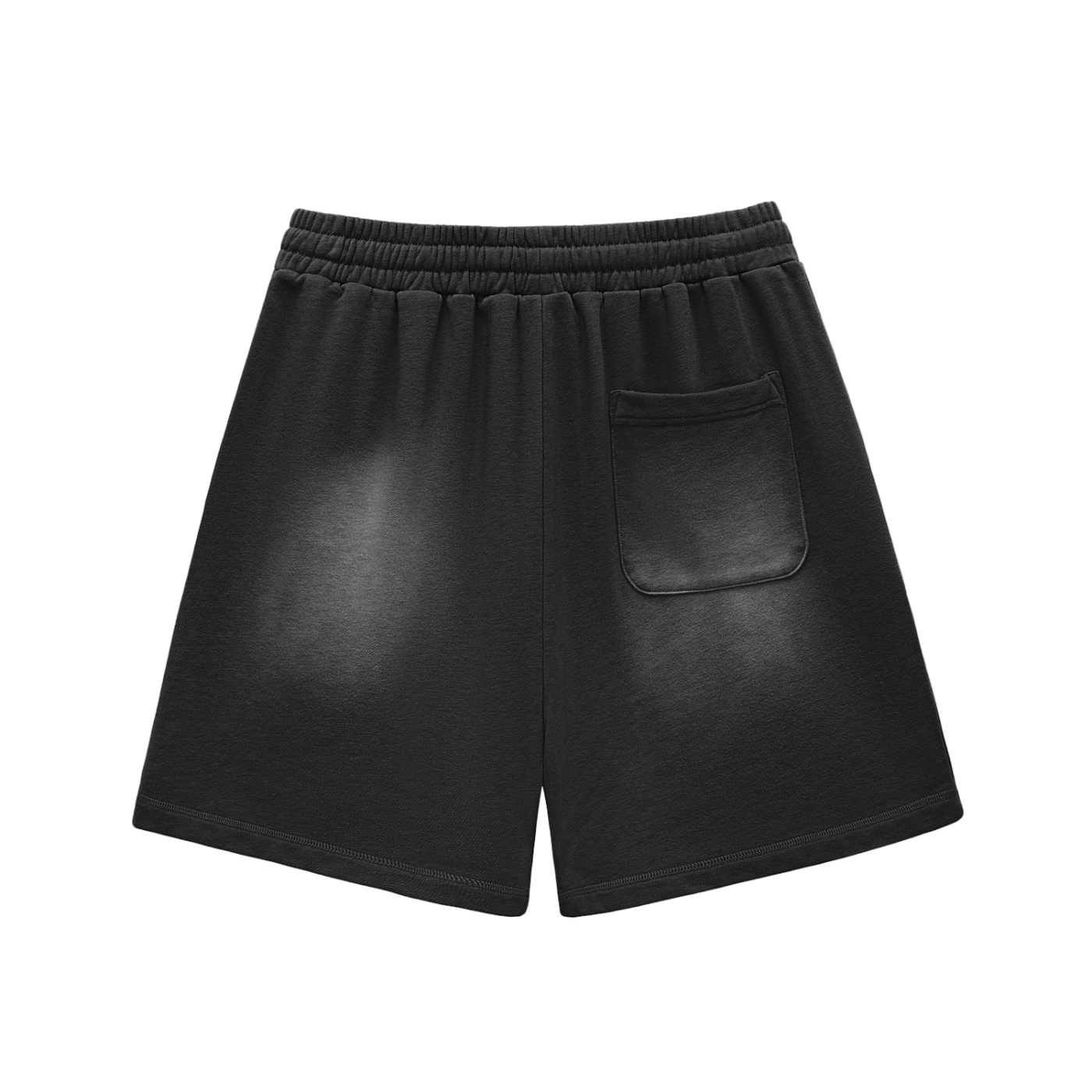 Black cotton shorts with elastic waistband, drawstring, side pocket detail